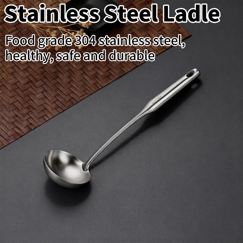 TBWHL Metal Soup Ladle 13.4" 304 Stainless Steel with Long Handle - Professional Kitchen Ladle with Ergonomic Handle & Perfect Balance for Gravy, Sauce & Broth - Image 3